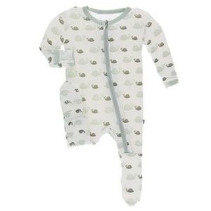Print Footie with Zipper in Natural Snails (6-9 Months)